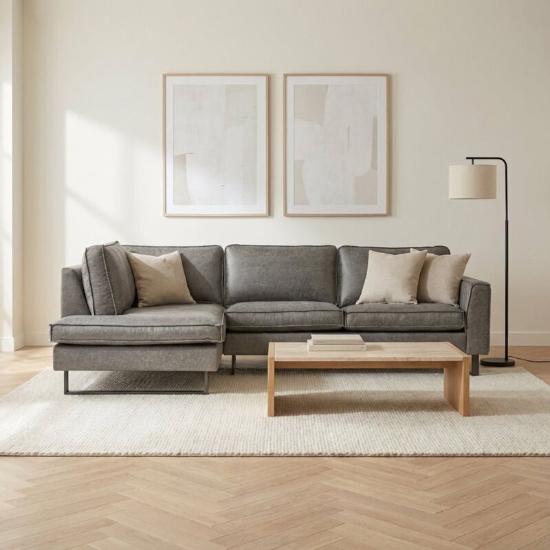 Dimehouse Ecksofa Grau Mikrofaser Tulin - Links