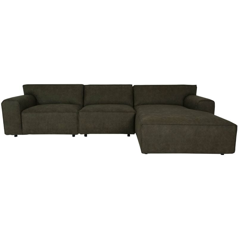Ecksofa 834, Couch Sofa mit Ottomane rechts, Made in EU, wasserabweisend ~ Kunstleder grau-braun - HHG