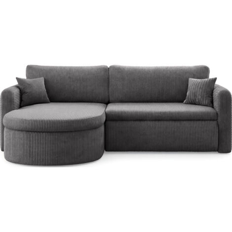 Ecksofa in L-Form mit Schlaffunktion & Stauraum – Universell Montiebar Rechts/Links 4-Sitzer Schlafsofa inkl. 2 Dekokissen und Rückenkissen 250 x 160 x 83 cm – Grau Cord Chenille