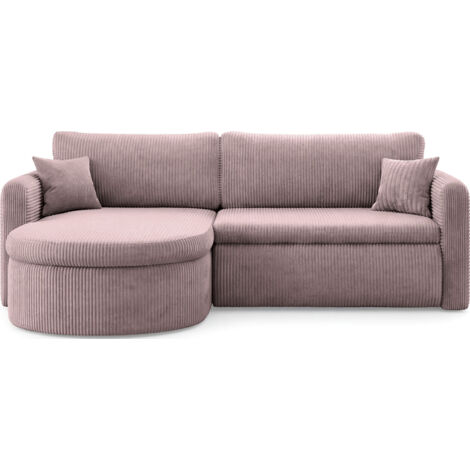 Ecksofa in L-Form mit Schlaffunktion & Stauraum – Universell Montiebar Rechts/Links 4-Sitzer Schlafsofa inkl. 2 Dekokissen und Rückenkissen 250 x 160 x 83 cm – Rosa Cord Chenille