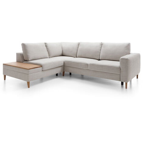 Ecksofa L-Form, Bettkasten, langer Schenkel rechts ADANA-155 beige-grau, B/H/T: ca. 260/90/204 cm