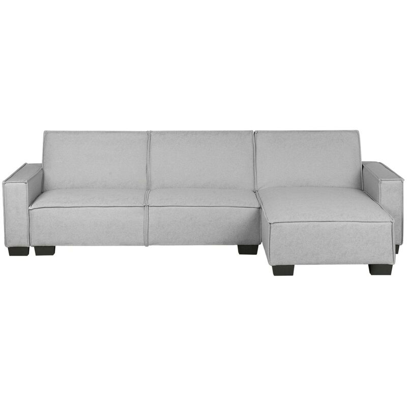 Beliani Eckschlafsofa 3-sitzer Romedal Stoff Hellgrau Linksseitig