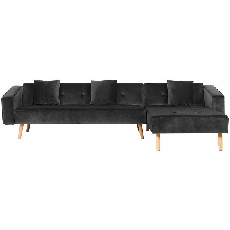 Beliani - Ecksofa Schwarz Samtstoff L-Förmig Linksseitig Schlaffunktion Modern Wohnzimmer - Schwarz