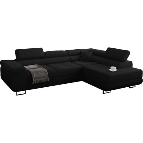 KREATIVE FURNITURE Ecksofa Miami in L-Form mit Schlaffunktion und Bettkasten, Stoff Inari 100+czarna eco, Farbe schwarz+ schwarz eco, Rechte Seite