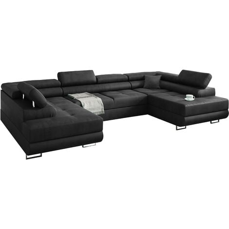 AUTRES Ecksofa Miami U Eckcouch mit Schlaffunktion und Bettkasten, 338 x 203 cm Dunkelgrau