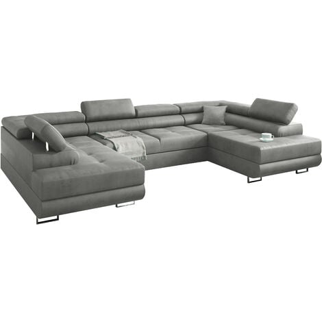 AUTRES Ecksofa Miami U Eckcouch mit Schlaffunktion und Bettkasten, 338 x 203 cm Grau