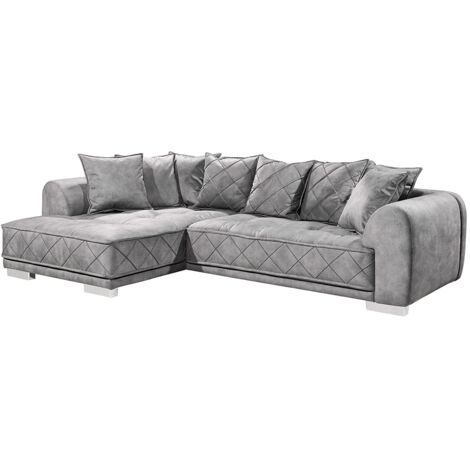Ecksofa mit 8 Rückenkissen in grau, L-Form, Serie SVENDBORG-09