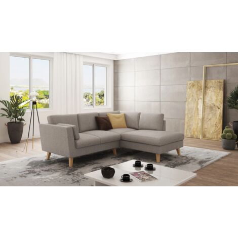 Ecksofa mit Holzfüßen Hannah aus Dunkelbeige Luxusmicrofaser