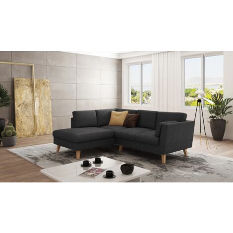 Ecksofa mit Holzfüßen Hannah aus Graphit Luxusmicrofaser