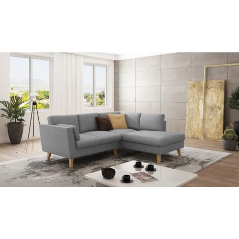 Ecksofa mit Holzfüßen Hannah aus Grau Luxusmicrofaser