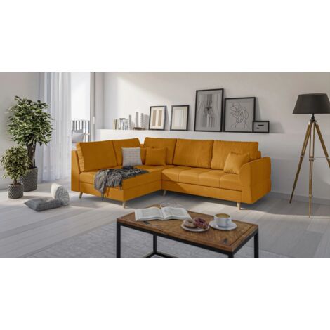 Ecksofa mit Holzfüßen Matthias aus Luxusmicrofaser, Gelb