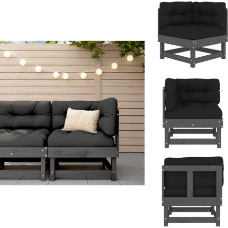 Ecksofa mit Kissen Grau Massivholz Kiefer - Gartensofa - Eckcouch - Lounge Möbel - Gartenlounge - Holzsessel