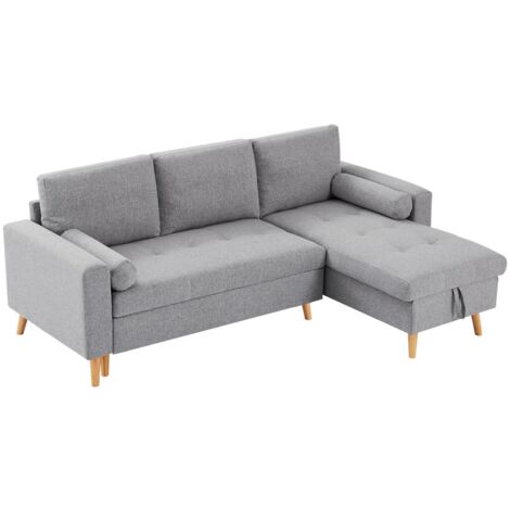 VENTE-UNIQUE Ecksofa mit Schlaffunktion & Bettkasten + Sessel - Stoff - Hellgrau - KORI