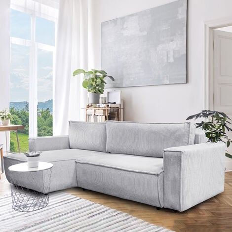 Ecksofa mit Schlaffunktion - Boho Design - Cord Stoff Modern Wohnzimmer Couch