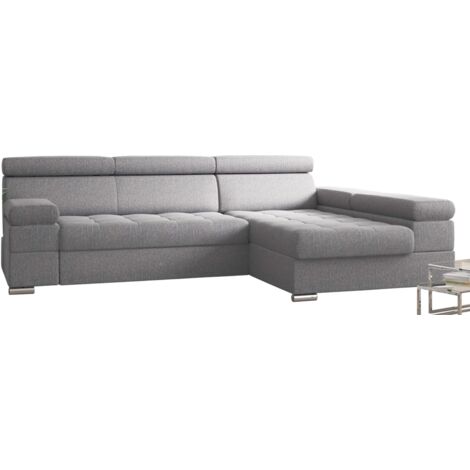 KREATIVE FURNITURE Ecksofa mit Schlaffunktion PAULO, Hellgrau, Bettkasten Ottomane Rechts