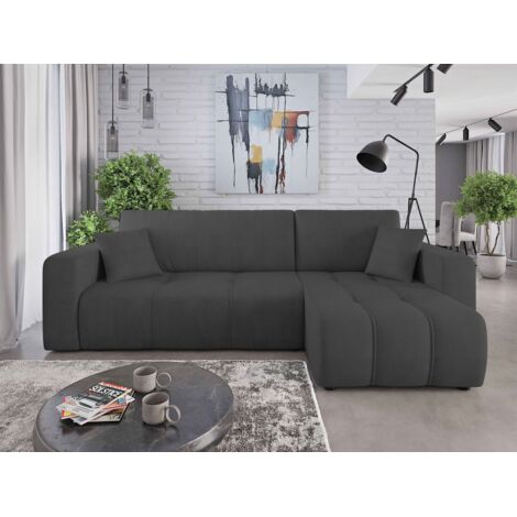 Ecksofa mit Schlaffunktion Sofa DAGNY in Stoff Cosmic Anthrazit Ottomane Rechts
