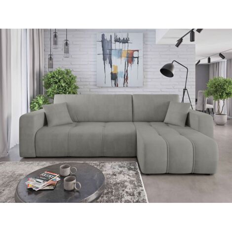 Ecksofa mit Schlaffunktion Sofa DAGNY in Stoff Cosmic Hellgrau Ottomane Rechts