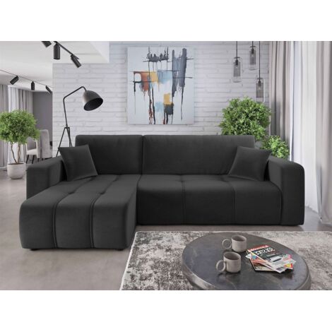 Ecksofa mit Schlaffunktion Sofa DAGNY in Stoff Kronos Dunkelgrau Ottomane Links