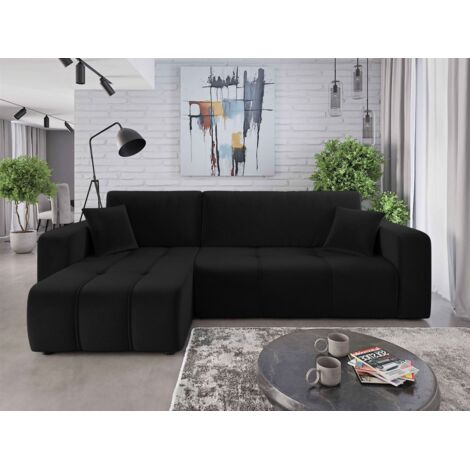 Ecksofa mit Schlaffunktion Sofa DAGNY in Stoff Kronos Schwarz Ottomane Links