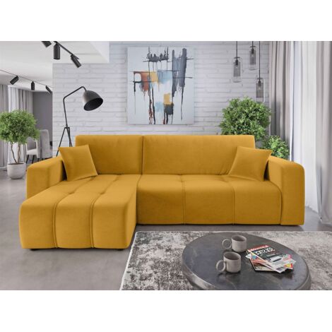 Ecksofa mit Schlaffunktion Sofa DAGNY in Stoff Kronos Senfgelb Ottomane Links