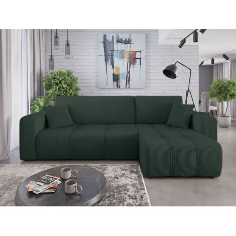 Ecksofa mit Schlaffunktion Sofa DAGNY in Stoff Poso Grün Ottomane Rechts