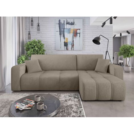 Ecksofa mit Schlaffunktion Sofa DAGNY in Stoff Poso Hellbraun Ottomane Rechts