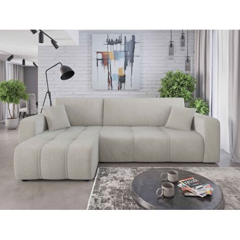 Ecksofa mit Schlaffunktion Sofa DAGNY in Stoff Poso Hellgrau Ottomane Links