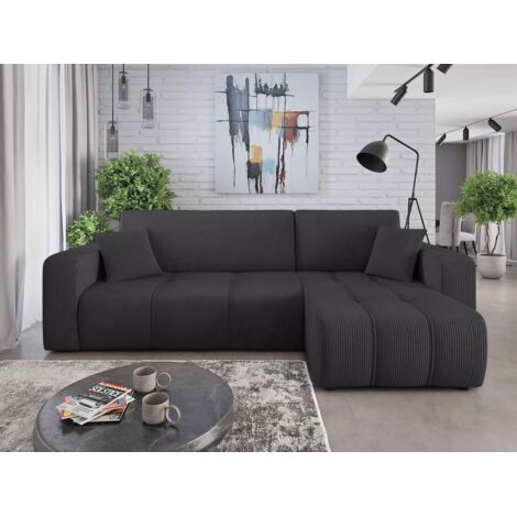 Ecksofa mit Schlaffunktion Sofa DAGNY in Stoff Poso Schwarz Ottomane Rechts