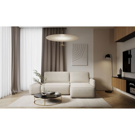 Ecksofa mit Schlaffunktion Sofa LUKA in Stoff Cremona Beige Ottomane Rechts