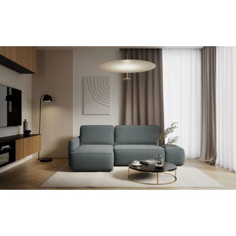 Ecksofa mit Schlaffunktion Sofa LUKA in Stoff Cremona Dunkelgrau Ottomane Links