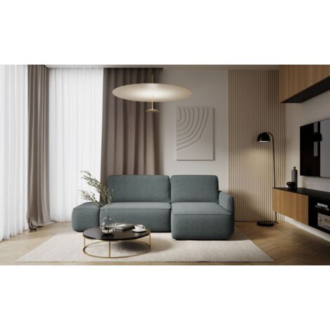 Ecksofa mit Schlaffunktion Sofa LUKA in Stoff Cremona Dunkelgrau Ottomane Rechts