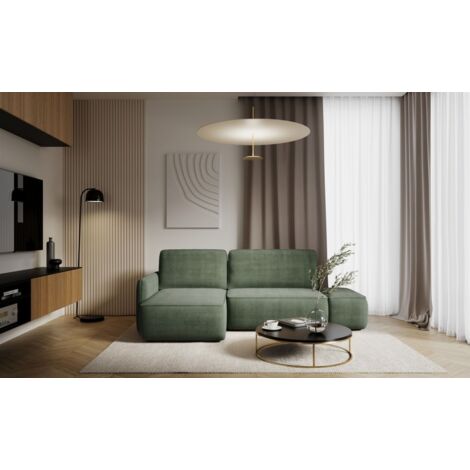 Ecksofa mit Schlaffunktion Sofa LUKA in Stoff Cremona Grün Ottomane Links