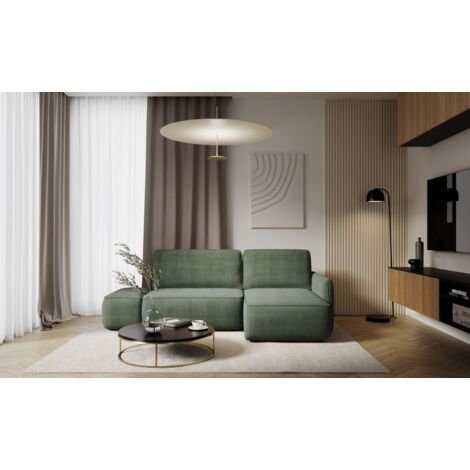 Ecksofa mit Schlaffunktion Sofa LUKA in Stoff Cremona Grün Ottomane Rechts