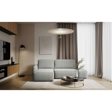 Ecksofa mit Schlaffunktion Sofa LUKA in Stoff Cremona Hellgrau Ottomane Links