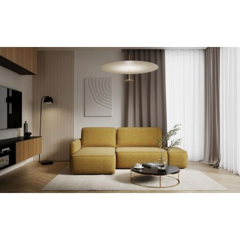 Ecksofa mit Schlaffunktion Sofa LUKA in Stoff Cremona Honiggelb Ottomane Links
