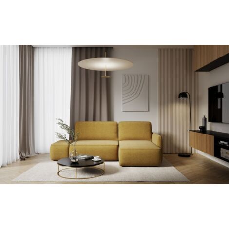 Ecksofa mit Schlaffunktion Sofa LUKA in Stoff Cremona Honiggelb Ottomane Rechts