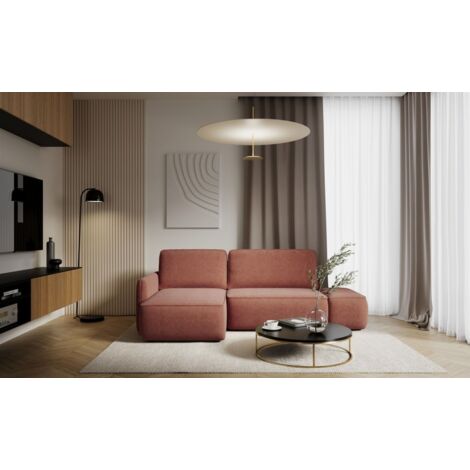 Ecksofa mit Schlaffunktion Sofa LUKA in Stoff Cremona Kupferbraun Ottomane Links