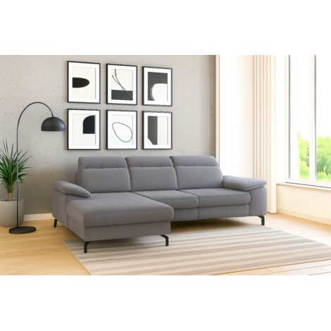 Ecksofa mit Schlaffunktion Sofa MARGIT in Stoff Alfa Grau Ottomane Links