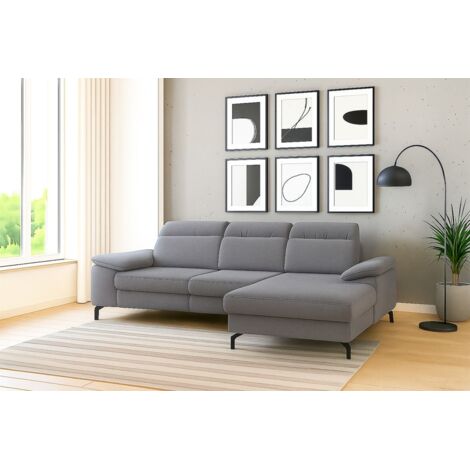 Ecksofa mit Schlaffunktion Sofa MARGIT in Stoff Alfa Grau Ottomane Rechts