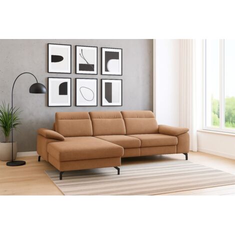 Ecksofa mit Schlaffunktion Sofa MARGIT in Stoff Alfa Hellbraun Ottomane Links
