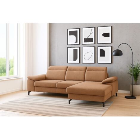 Ecksofa mit Schlaffunktion Sofa MARGIT in Stoff Alfa Hellbraun Ottomane Rechts