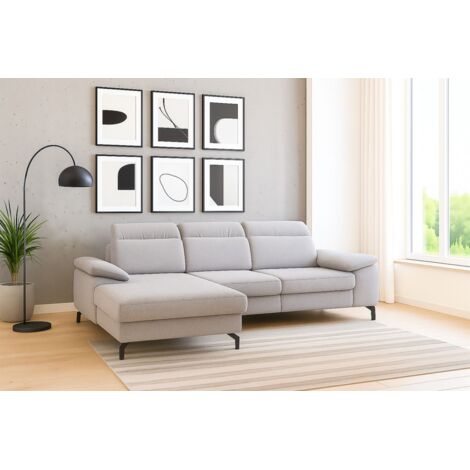 Ecksofa mit Schlaffunktion Sofa MARGIT in Stoff Alfa Hellgrau Ottomane Links