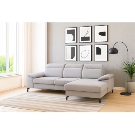 Ecksofa mit Schlaffunktion Sofa MARGIT in Stoff Alfa Hellgrau Ottomane Rechts