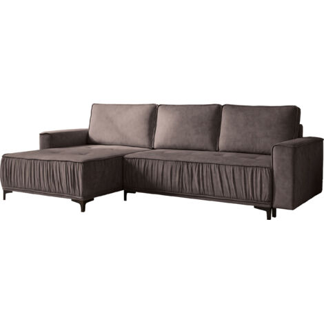 Ecksofa mit Schlaffunktion & Stauraum, Wohnlandschaft in L-Form – Universell Rechts/Links 4-Sitzer Loungesofa 270 × 150 × 92 cm –  Glamour, Freistehend mit Rückenkissen – Braun Samt Velours