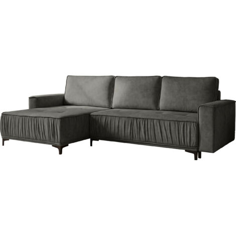 Ecksofa mit Schlaffunktion & Stauraum, Wohnlandschaft in L-Form – Universell Rechts/Links 4-Sitzer Loungesofa 270 × 150 × 92 cm –  Glamour, Freistehend mit Rückenkissen – Grau Samt Velours