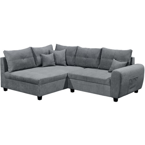 Ecksofa mit Schlaffunktion und 8 Kissen in anthrazit, L-Form mit Recamiere links, Serie LEICESTER-09