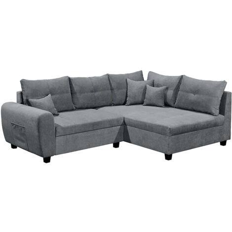 Ecksofa mit Schlaffunktion und 8 Kissen in anthrazit, L-Form mit Recamiere rechts, Serie LEICESTER-09