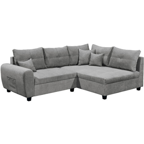 Ecksofa mit Schlaffunktion und 8 Kissen in dunkelgrau, L-Form mit Recamiere rechts, Serie LEICESTER-09