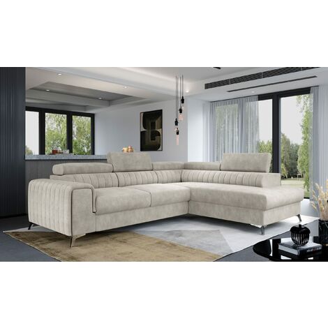 E-MEUBLES Ecksofa mit Schlaffunktion und Bettkasten, Couch für Wohnzimmer, Schlafsofa Sofagarnitur L-Form Wohnlandschaft mit Bettfunktion 278x92x205 cm OLIVIER (Rechts, Beige - Dora 21)