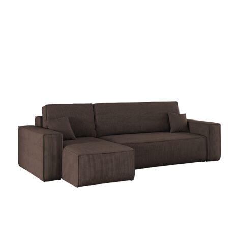 Ecksofa mit schlaffunktion und bettkasten, Eckcouch BEST stoff Poso Dicker Cord viele farben Braun L